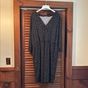 Dex Black Polka Dot Long Sleeve V-Neck Dress